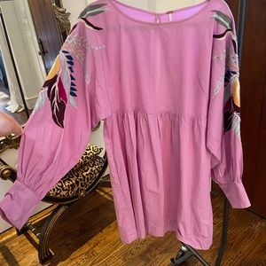 Lavender long sleeve dress w embroidered sleeves